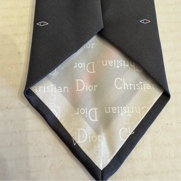Christian DIOR Neck Tie Striped Gray Diamonds - Picture 11 of 15